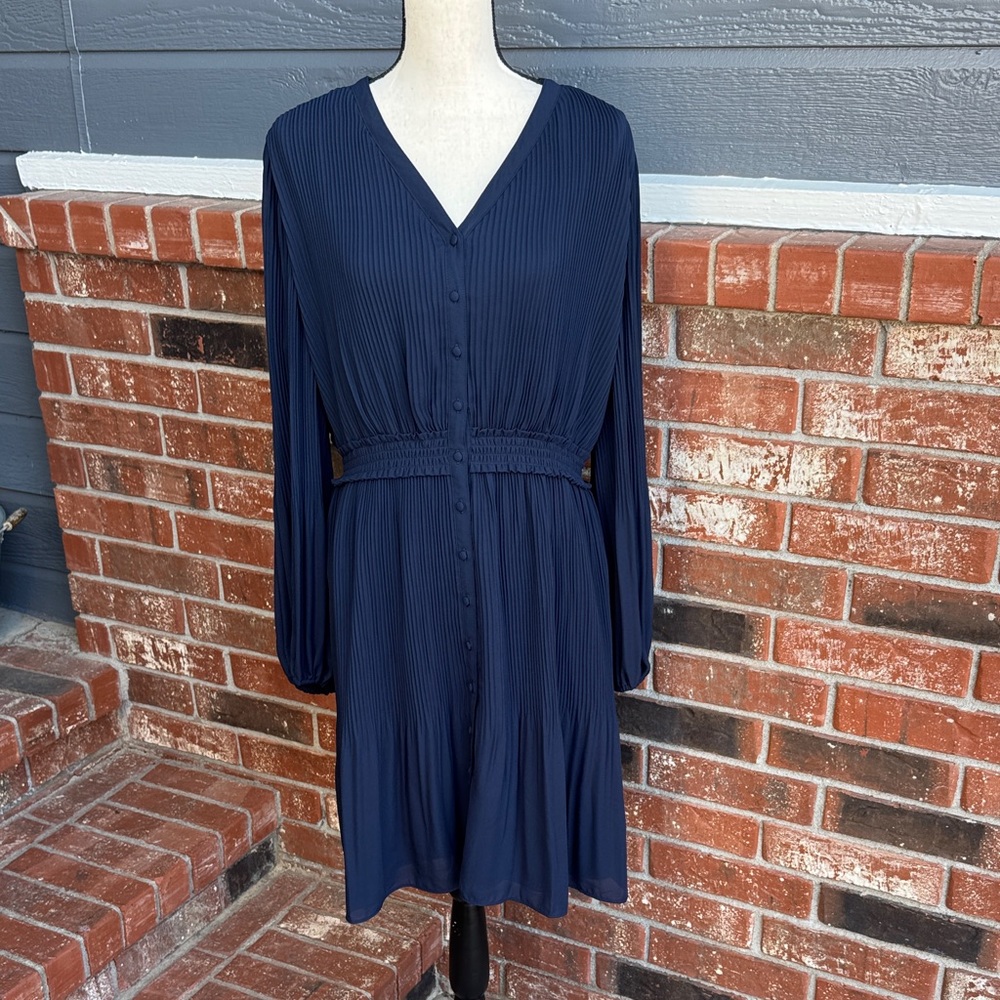 Nanette Lepore Blue Pleated V-Neck Midi Dress 16 NWT Fit & Flare Party